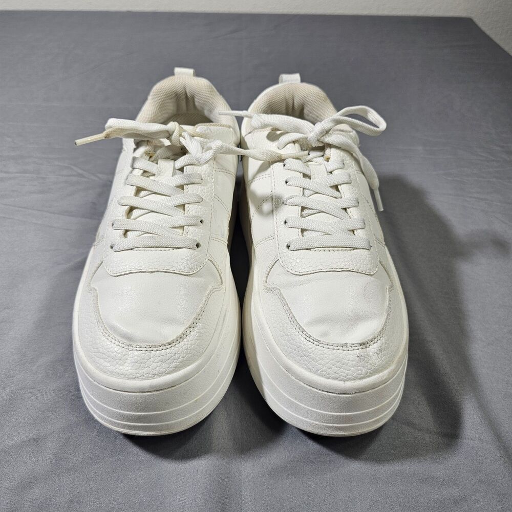 Zara Womens White Chunky Platform Sneakers Lace Up Shoes Panel Tevel Size EUR 39